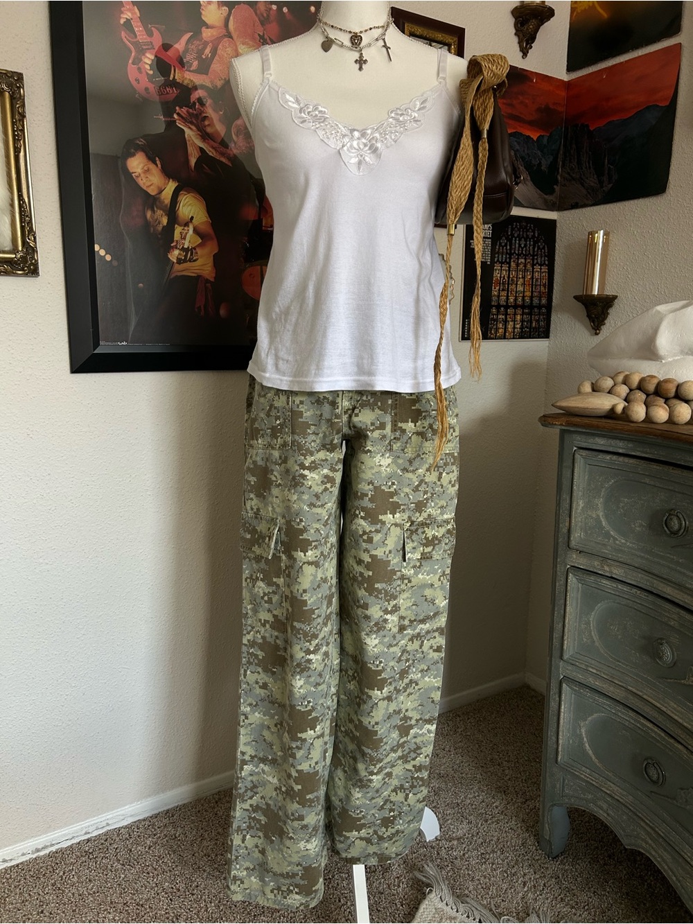 Cargo Pants Womens S Army Green UCP Camo Wide Leg Utility Streetwear Military